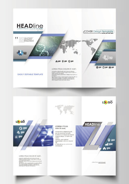 三折宣传册商业模板，双面。简单的可编辑图片下载