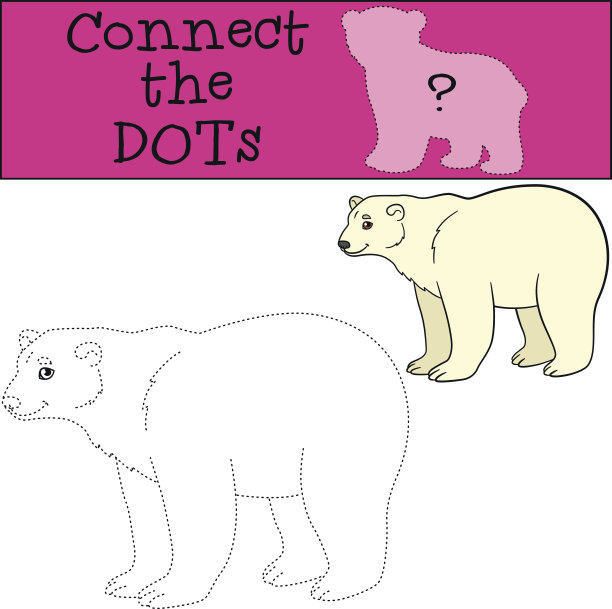 教育游戏:连接点。可爱的北极熊微笑着。图片下载