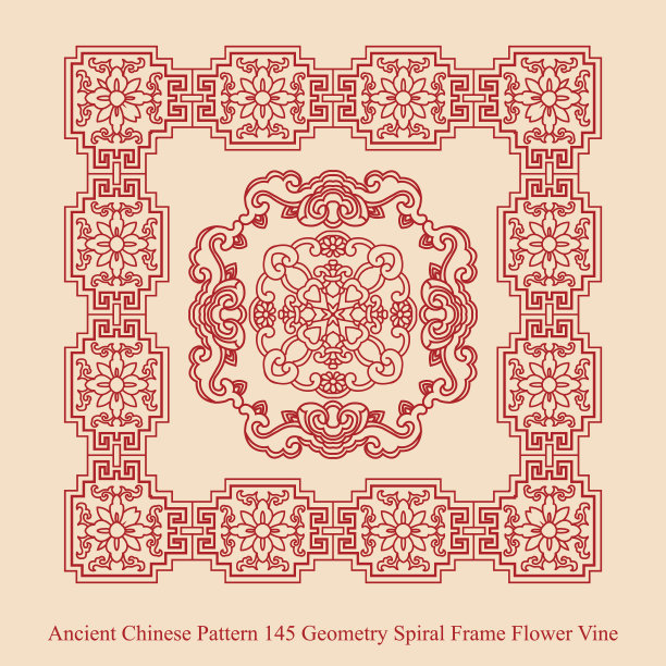 中国古代图案_145几何螺旋框架花藤图片下载