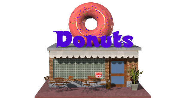 3d甜甜圈店餐厅或咖啡馆建筑孤立在白色图片下载