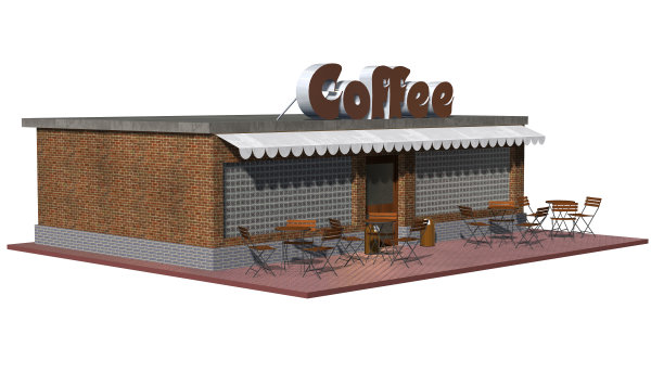 3d咖啡店餐厅或咖啡馆建筑孤立在白色图片下载