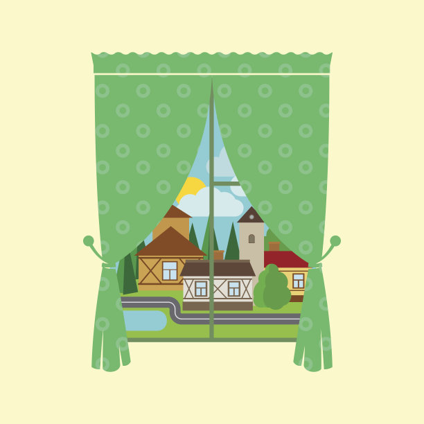 窗帘与阳光城市景观图片下载