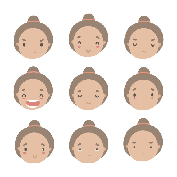 一套可爱的女孩不同的情绪。图片下载