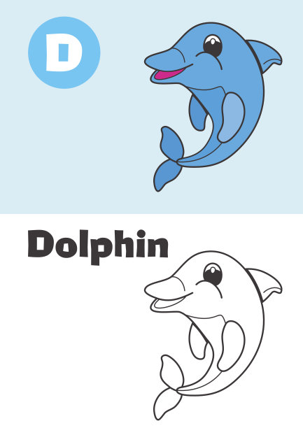 为儿童着色海豚-有趣的插图图片下载