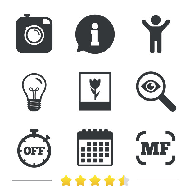 照片的相机图标。手动聚焦和宏标志。图片下载