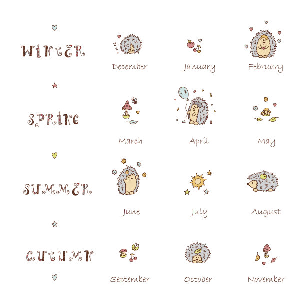 矢量日历模板手绘涂鸦可爱的刺猬图片下载