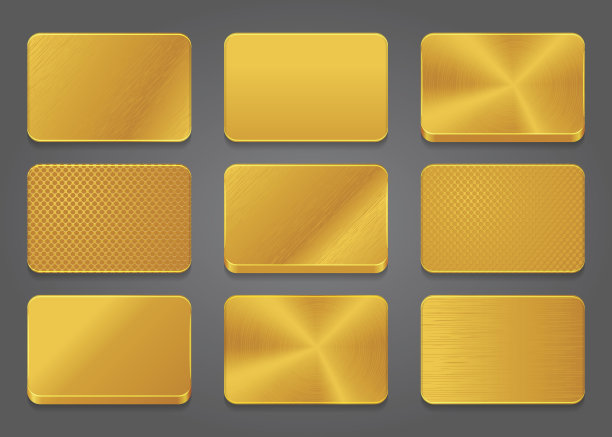 卡片图标与黄金金属背景。金色按钮图标设置。图片下载