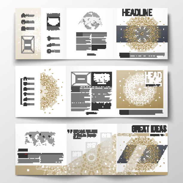 一套三折宣传册，方形设计模板。摘要多边形图片下载