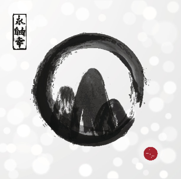 山脉手绘与墨水在白光的背景。素材图片