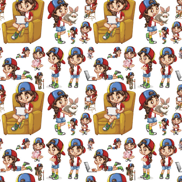 天衣无缝的背景和做不同事情的女孩图片下载