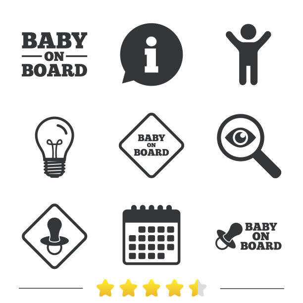 婴儿在船上的图标。婴儿谨慎的迹象。图片下载