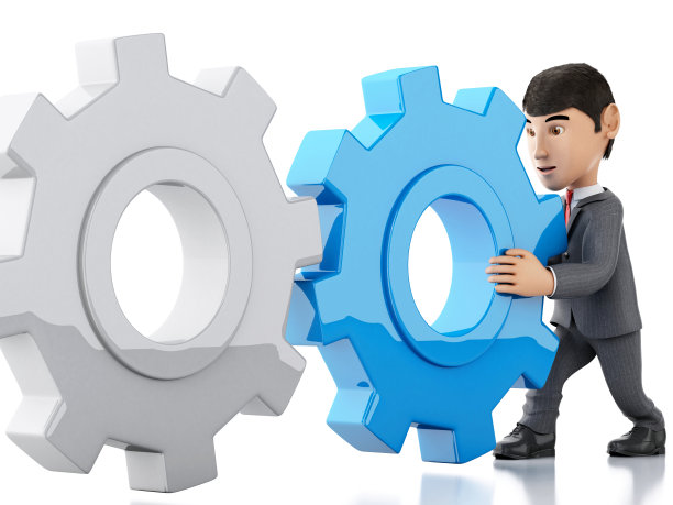 3d白人商人推动一个齿轮图片下载