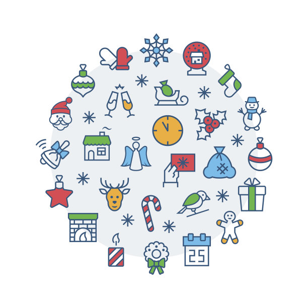 圣诞插图设置图标圈在平坦的风格。图片下载