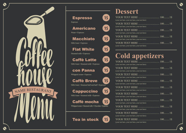 菜单上有咖啡店的价格图片下载