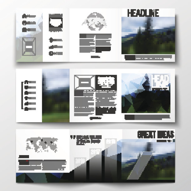 三折小册子、方形设计模板矢量素材。彩色图片下载