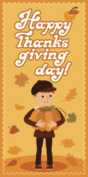 带有儿童叶子和祝贺信的感恩节贺卡图片下载