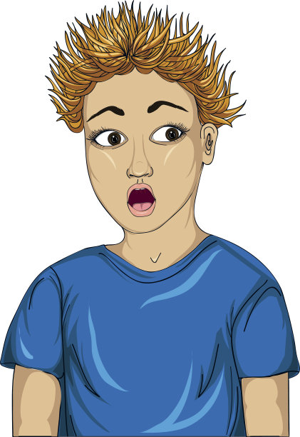 男孩震惊了。有趣的头发插入端。很惊讶的孩子。图片下载