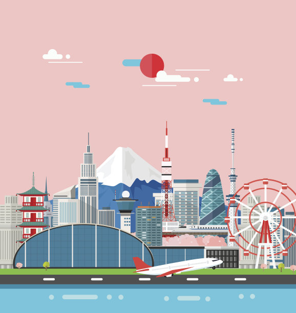 日本建筑旅游胜地和地标。矢量插图。图片下载