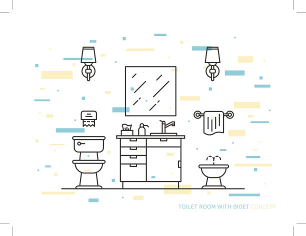 浴室与坐浴盆矢量线艺术插图图片下载