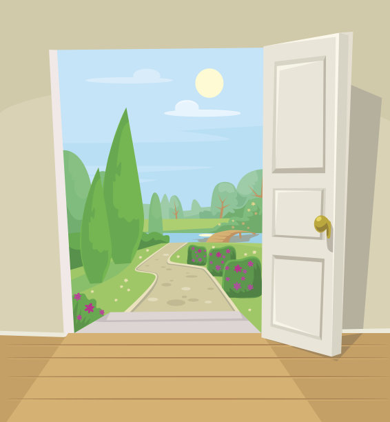 打开花园的门。向量的卡通插图图片下载