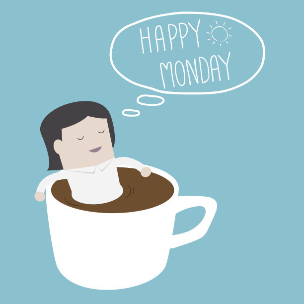 女商人认为快乐的星期五在一个杯子-向量图片下载