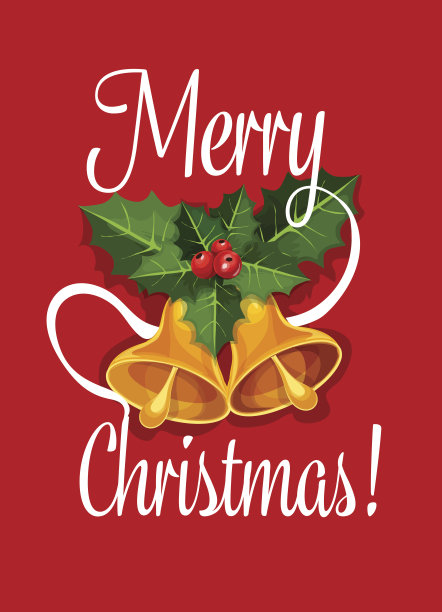 圣诞钟声与冬青浆果贺卡设计图片下载