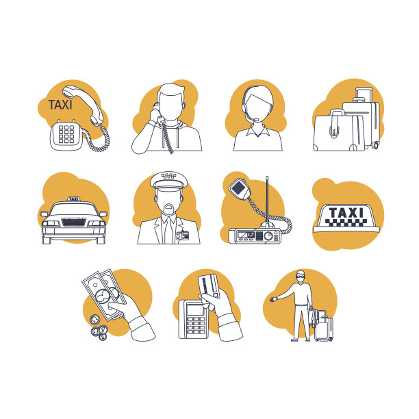 的士卡通线图标图片下载