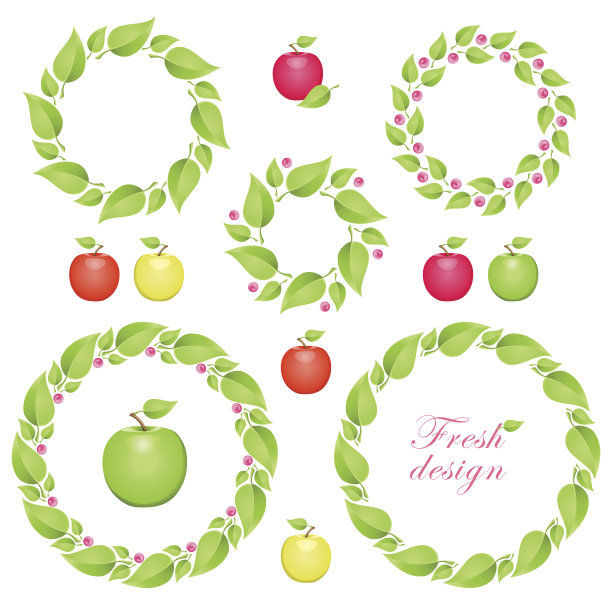 用苹果和树叶的圆形设计元素图片下载