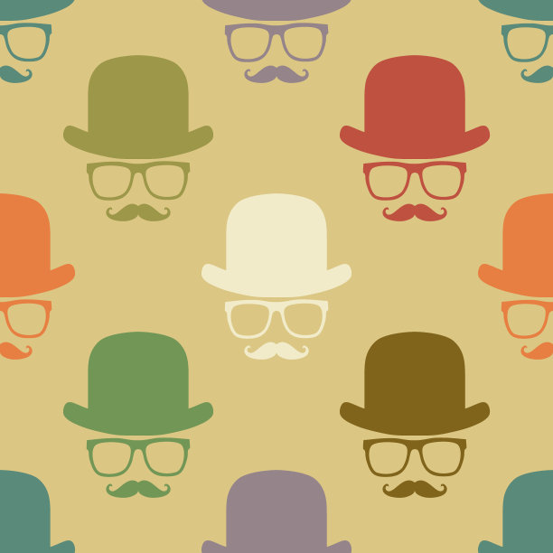 复古潮帽和胡子象征无缝图案图片下载