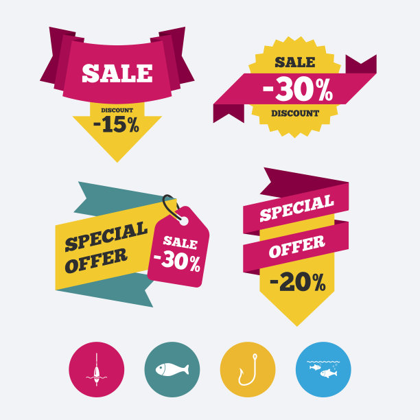 钓鱼的图标。鱼与渔民钩符号。图片下载