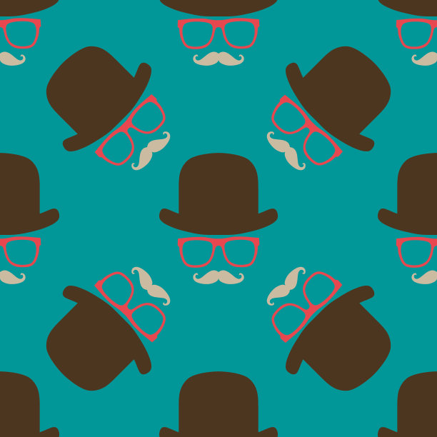 复古潮帽和胡子象征无缝图案图片下载
