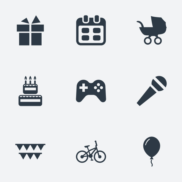 一套9个简单的庆祝图标。图片下载