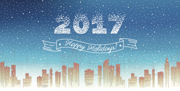 快乐节日卡2017 -矢量平面插图。圣诞贺卡图片下载