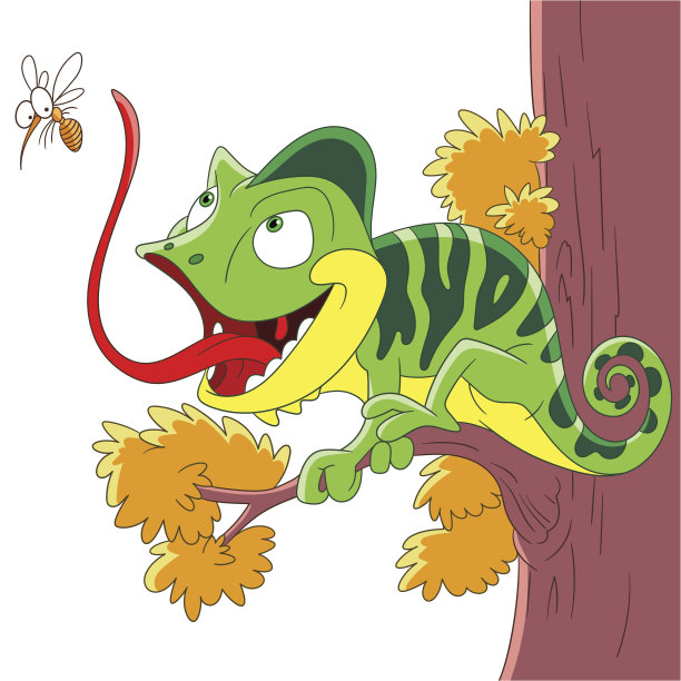 卡通变色龙和蚊子图片下载