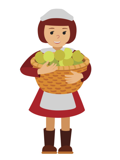 矢量插图可爱的小女孩拿着一个大篮子图片下载