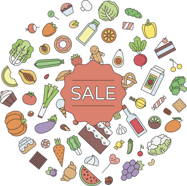 销售食品和饮料圈大纲插图。图片下载