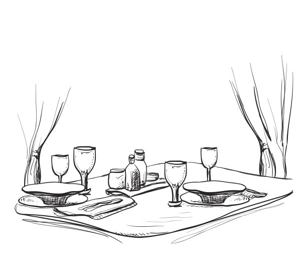 矢量插图的浪漫的两桌图片下载