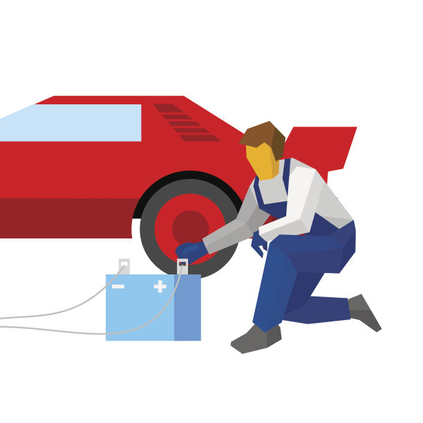机修工为红色跑车充电电池图片下载