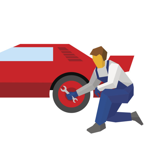 机修工用扳手修理红色跑车图片下载