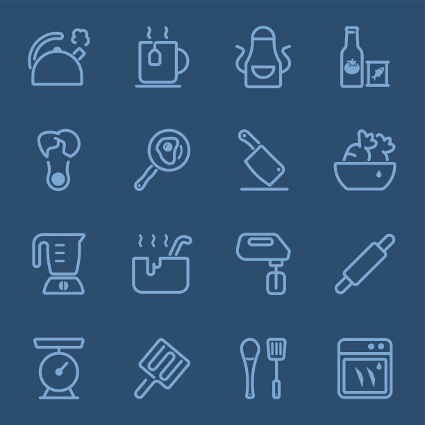 厨房用具和烹饪蓝线图标2图片下载