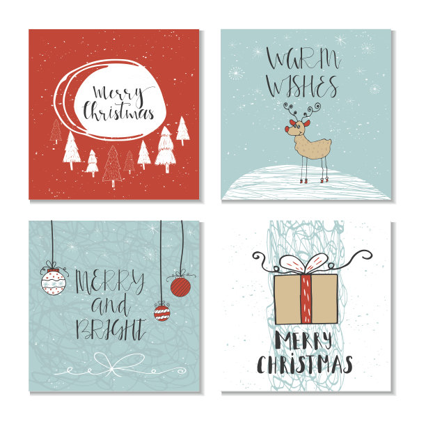 一套四款可爱的圣诞礼品卡图片下载