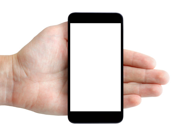 手持智能手机孤立在白色背景上图片下载