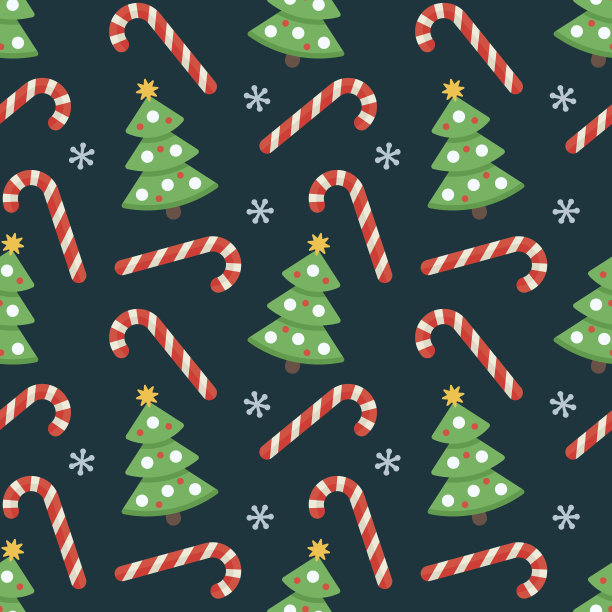 无缝扁平的糖果手杖和冷杉树圣诞图案图片下载