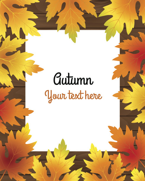 秋天的树叶与纸张。秋枫叶矢量框架。图片下载