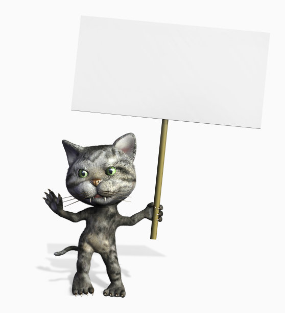 卡通猫拿着一个空白标志-包括剪报路径图片下载