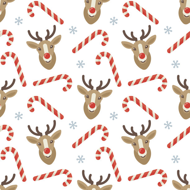 无缝扁平的圣诞糖果手杖和驯鹿图案图片下载