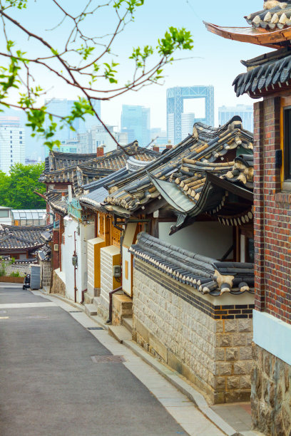 韩国首尔，传统房屋和现代建筑。图片下载
