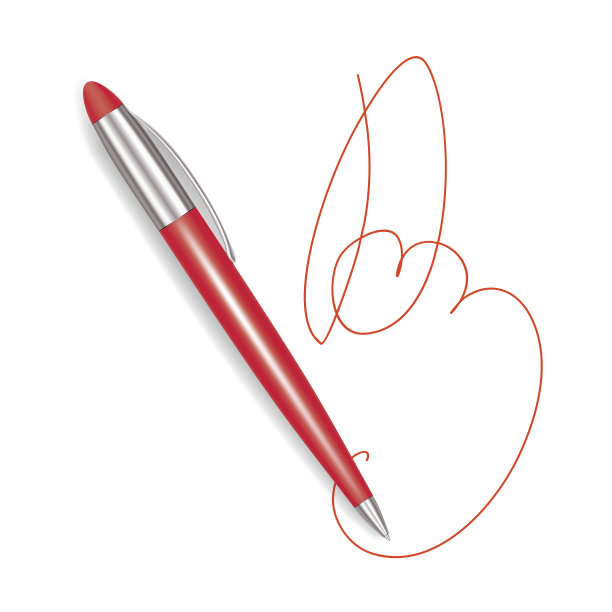 写红色塑料笔标志。向量图片下载