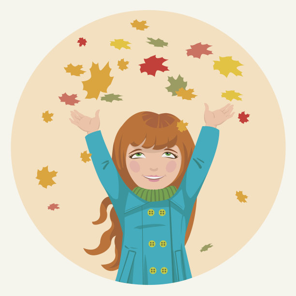小女孩把秋叶抛起来图片下载