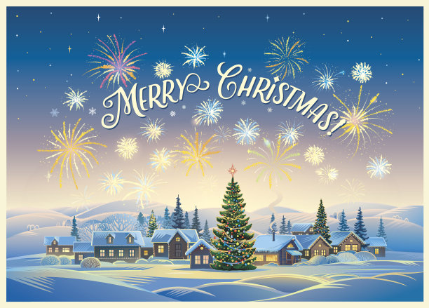 节日冬天村庄。图片下载